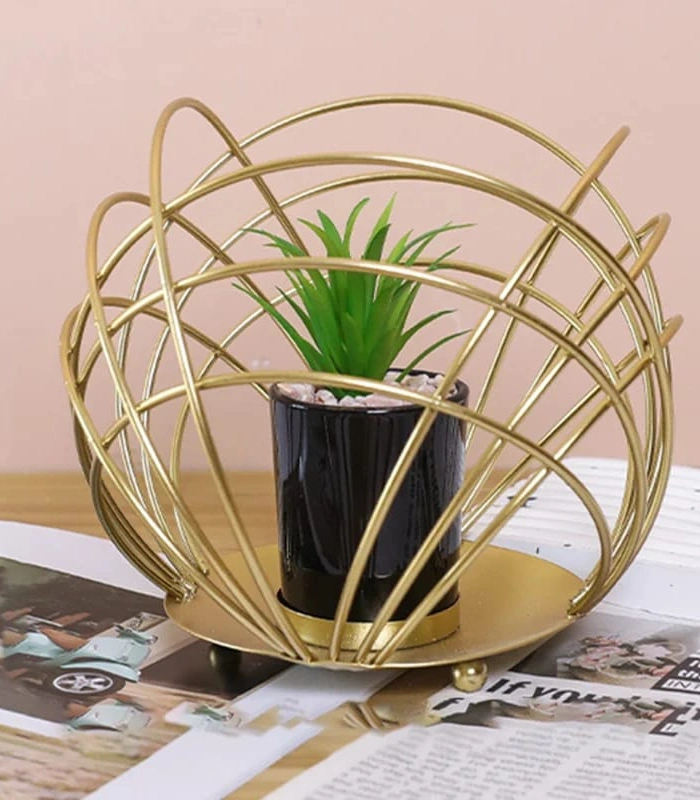 5 MULTIPURPOSE SPHERICAL GOLDEN METAL ROOM DECORATION ITEM WITH ARTIFICIAL FLOWER SUCCULENT PLANTER 2 POT STAND - Image 1